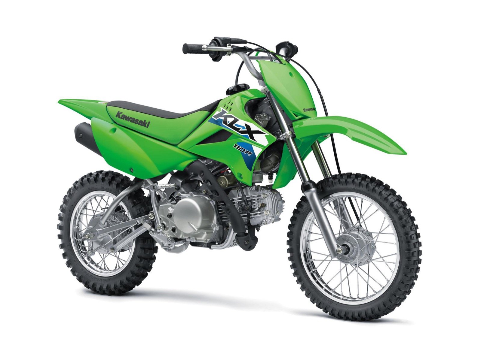 Kawasaki KLX110R 2026 Lime Green vista lateral frontal