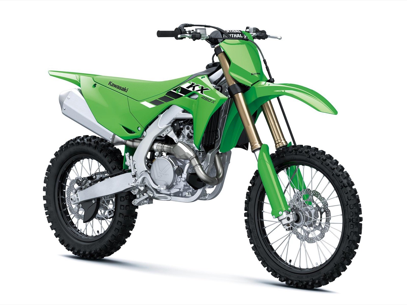 Kawasaki KX450X 2026 Lime Green vista lateral frontal