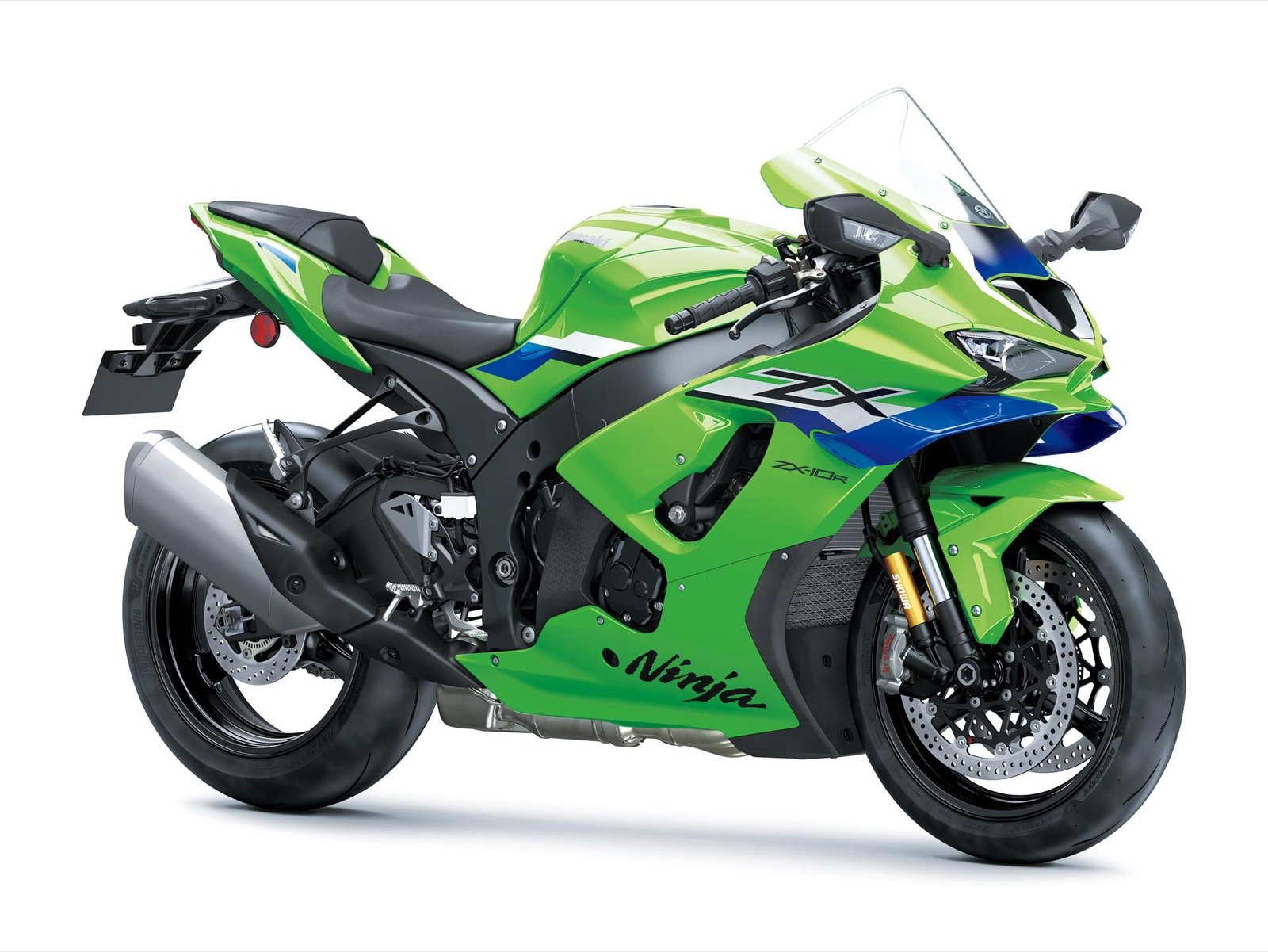 Kawasaki Ninja ZX-10R 2027 Lime Green Blue vista lateral frontal