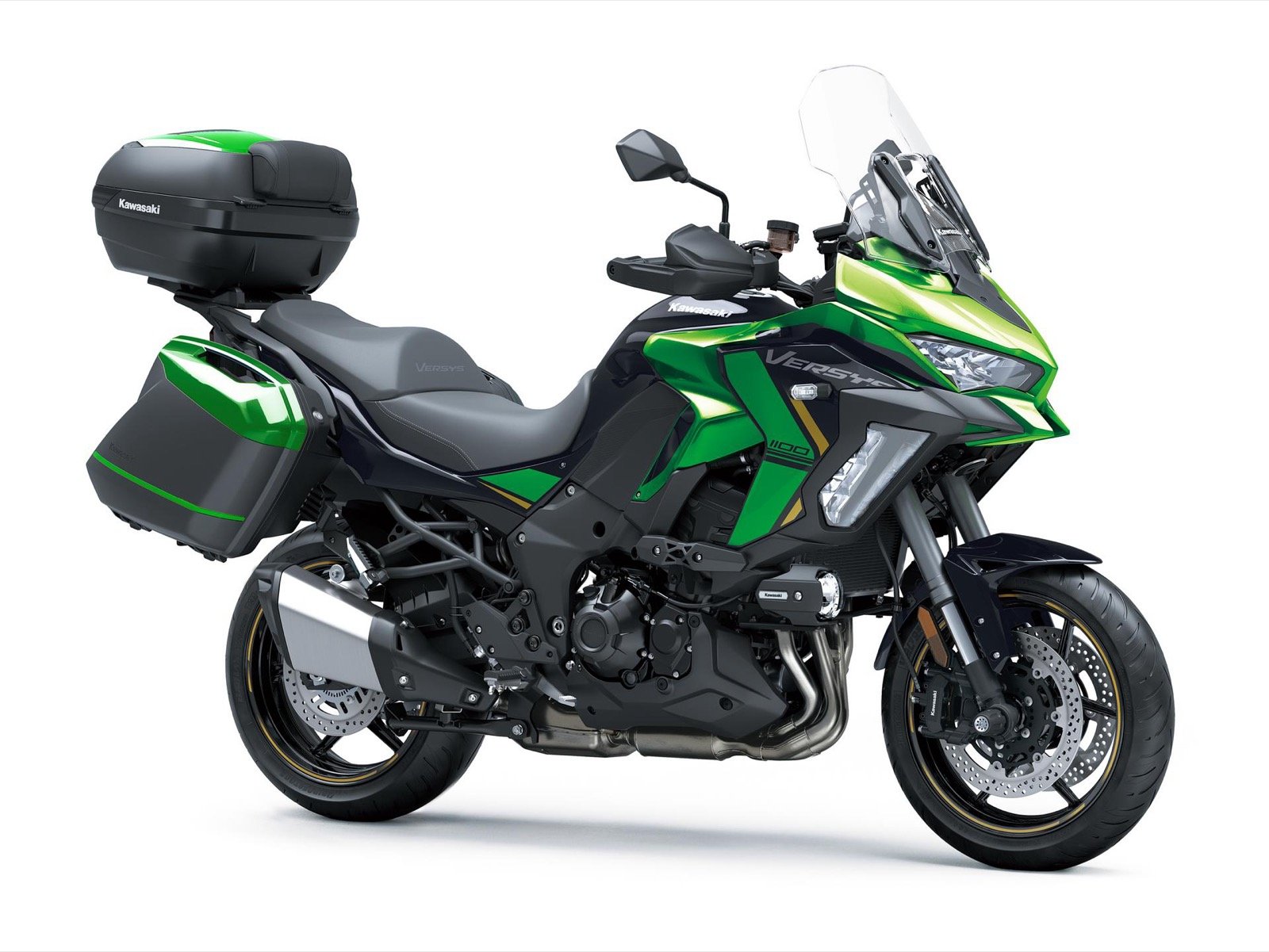 Kawasaki Versys 1100 SE Grand Tourer 2026 Emerald Blazed Green vista lateral frontal