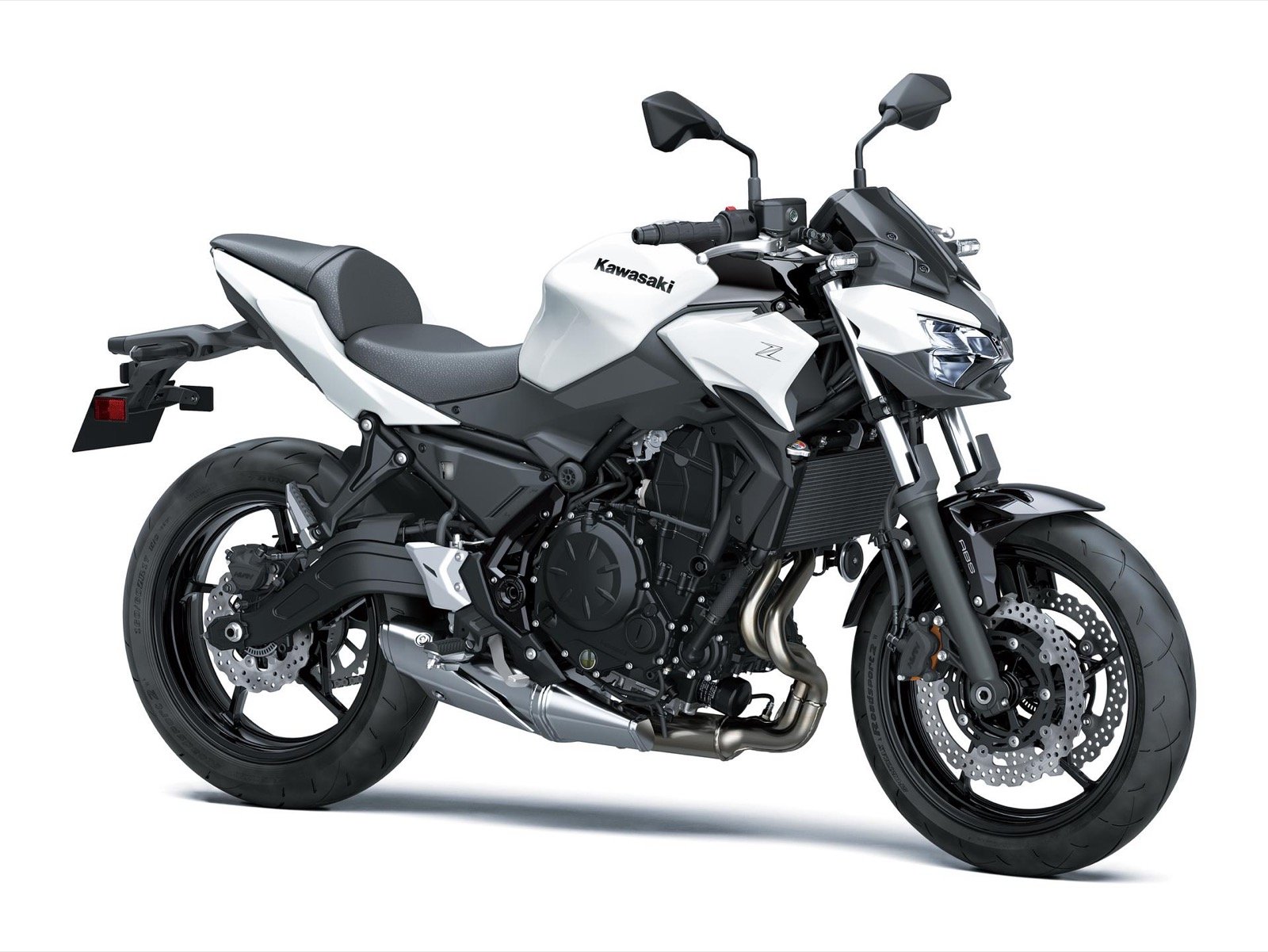Kawasaki Z650 2026 Pearl Blizzard White vista lateral frontal