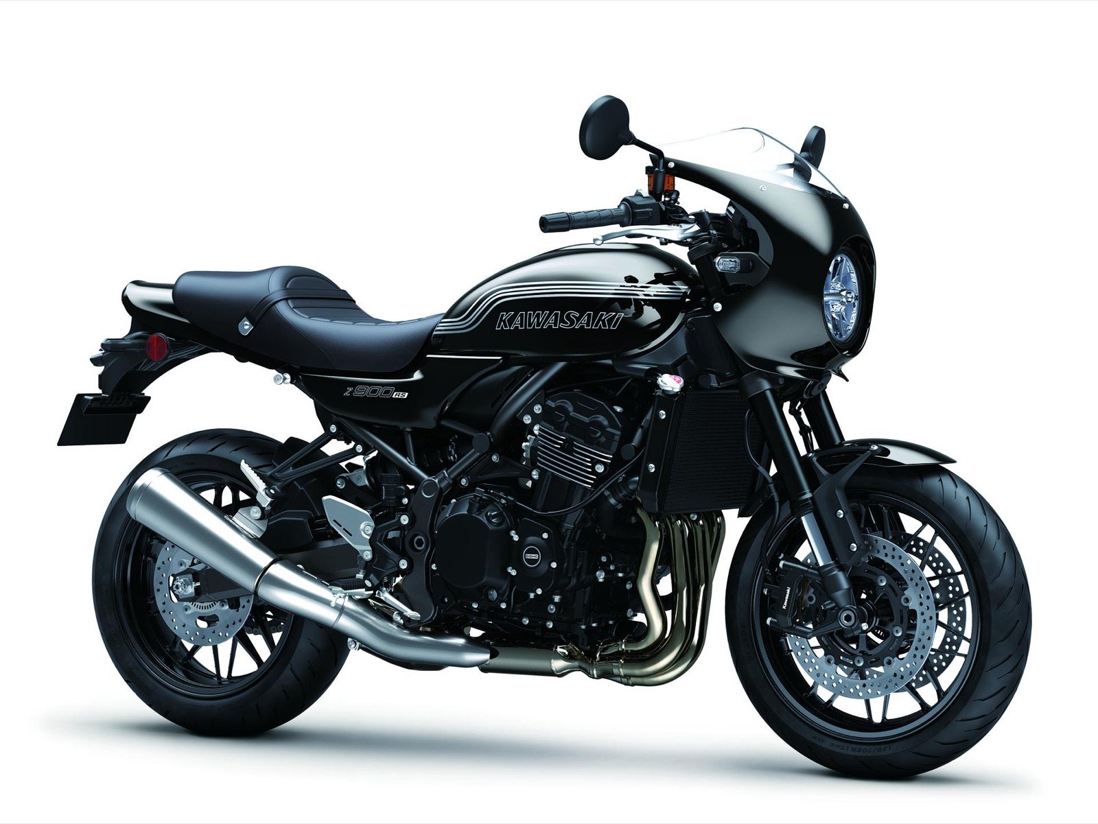 Kawasaki Z900RS Cafe 2027 Ebony vista lateral frontal